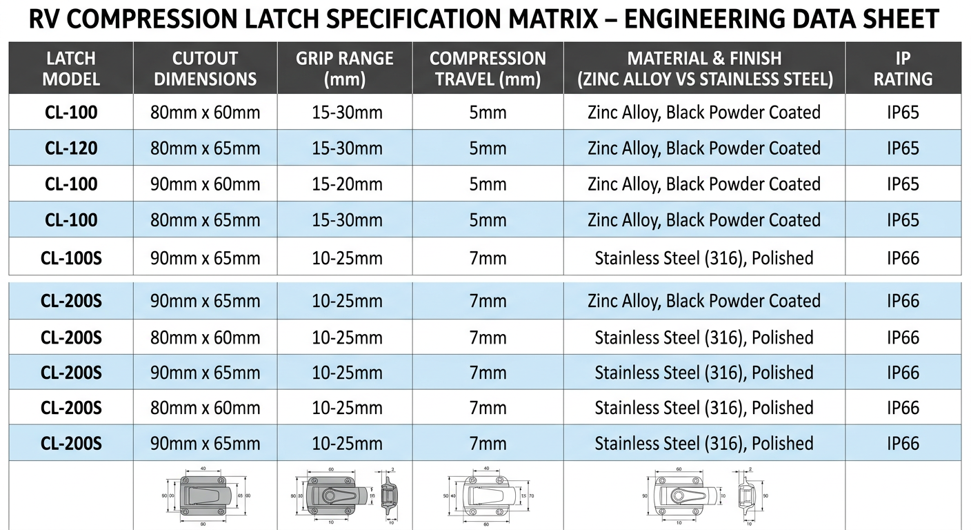 RV Compression Latch Specification and Selection Matrix